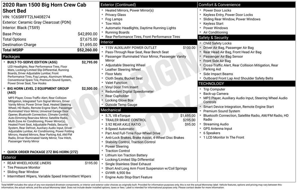 2020 RAM 1500 Big Horn Crew Cab 4x4 5'7" Box