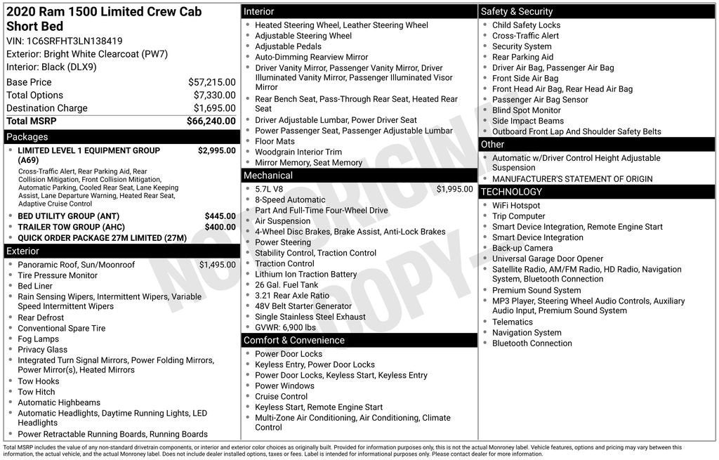 2020 RAM 1500 Limited Crew Cab 4x4 5'7" Box