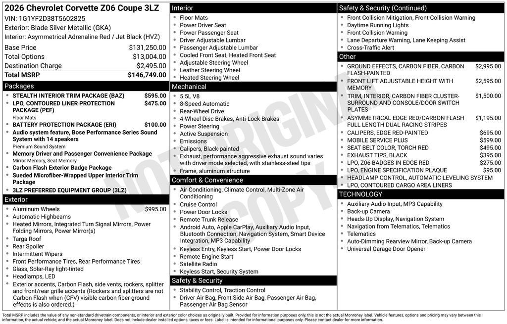2026 Chevrolet Corvette Z06 3LZ