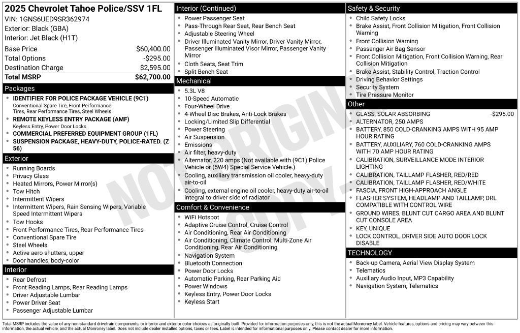 2025 Chevrolet Tahoe Police Package Commercial